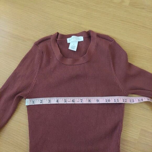 Planet Gold Brown Ribbed Knit Knee Length Bodycon Sweater Dress Sz Large - Picture 4 of 8